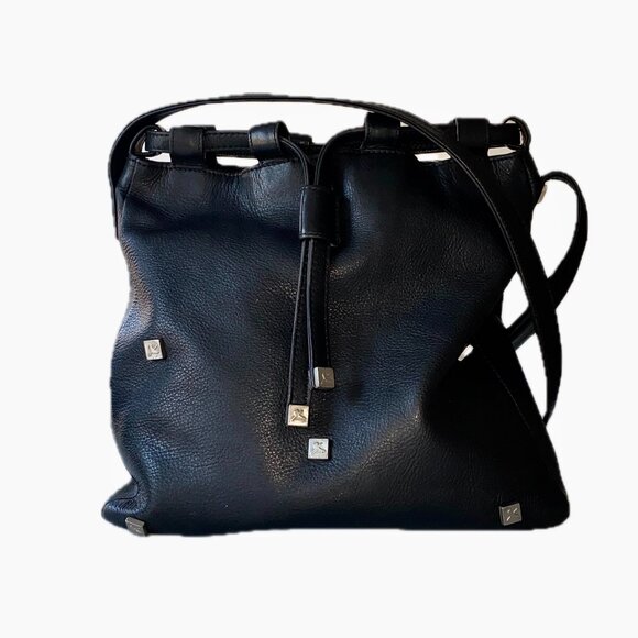 Vintage Paloma Picasso Black Leather Crossbody Drawstring Bucket Bag Italy EUC - Picture 11 of 16